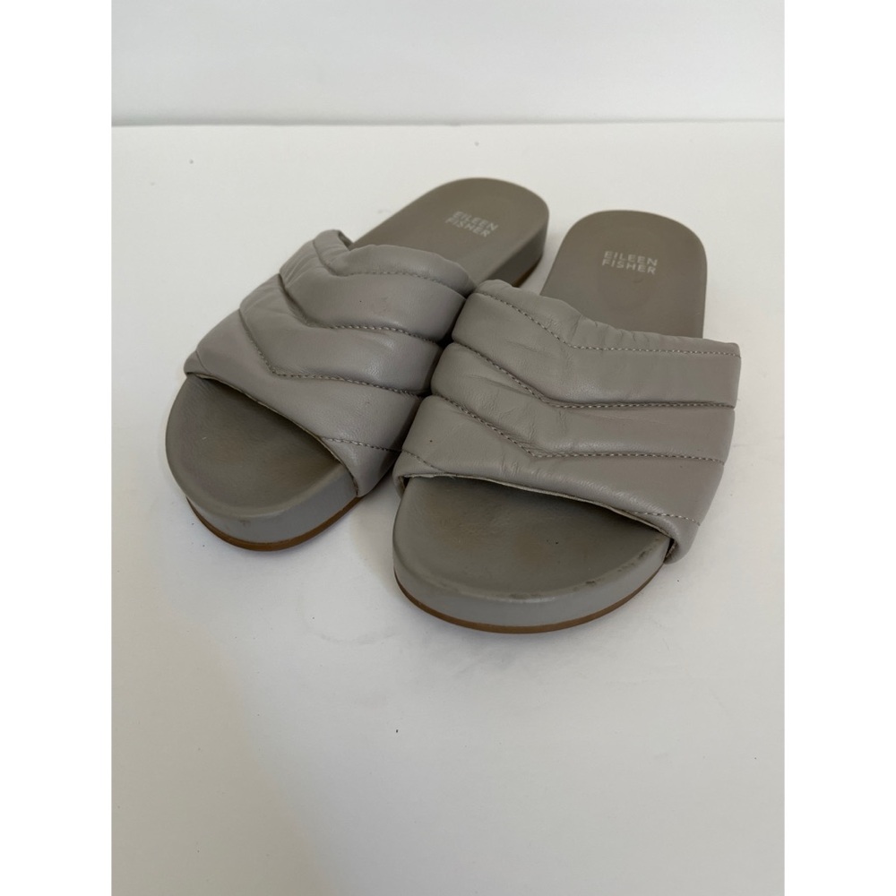 Eileen Fisher Gray Quilted Leather Slides Women’s Size 7.5
